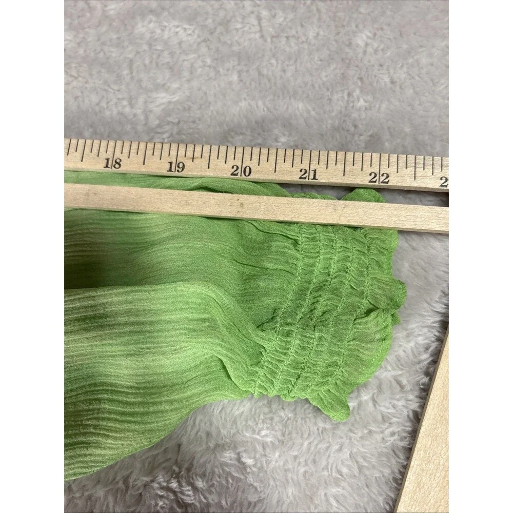 Sundance Green Silk Chiffon Smocked Ombre Sheer Boho Blouse Top Large Flowy - Picture 11 of 12
